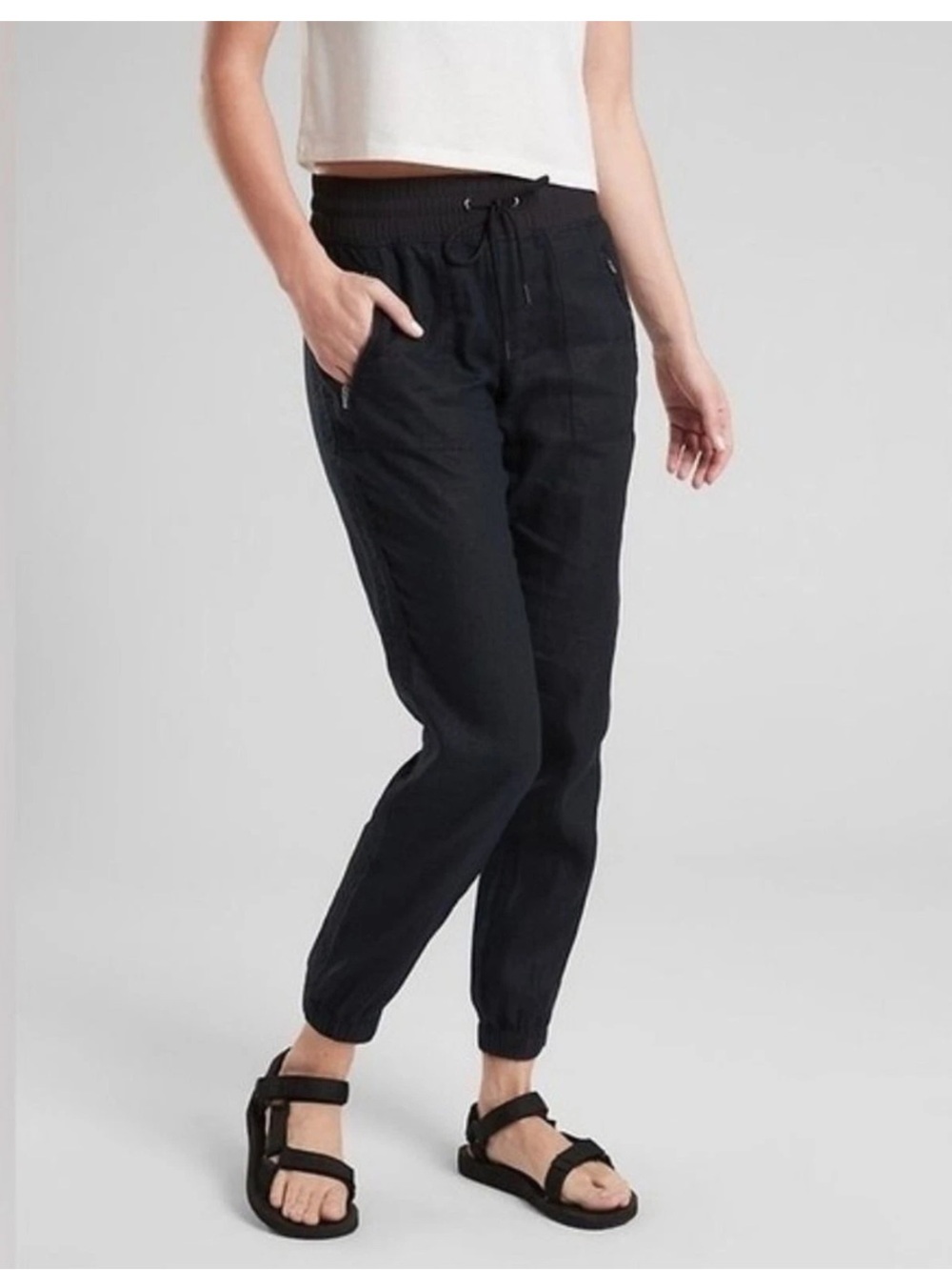 Athleta Black Cabo Linen Jogger Pants